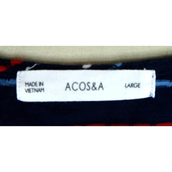 ACOS&A Short Sleeve Blouse Navy Red Striped Geometric Stitch Fix Women's Large - Picture 7 of 8
